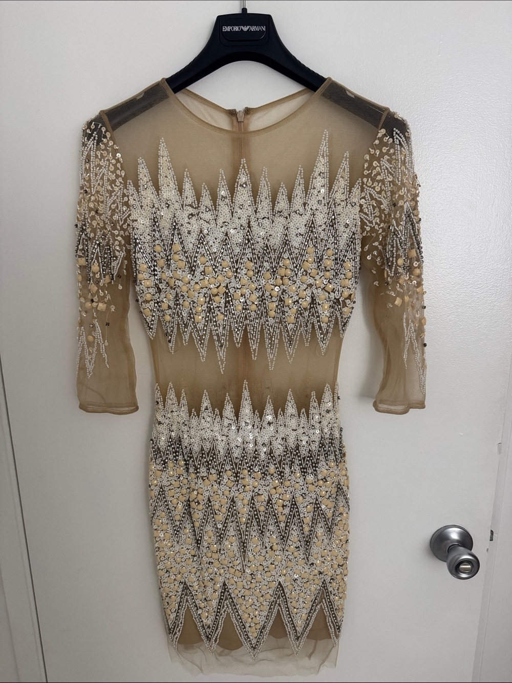 Mac Duggal Embellished Beige Sequin Sheer Cocktail Dress size 4 NWT!